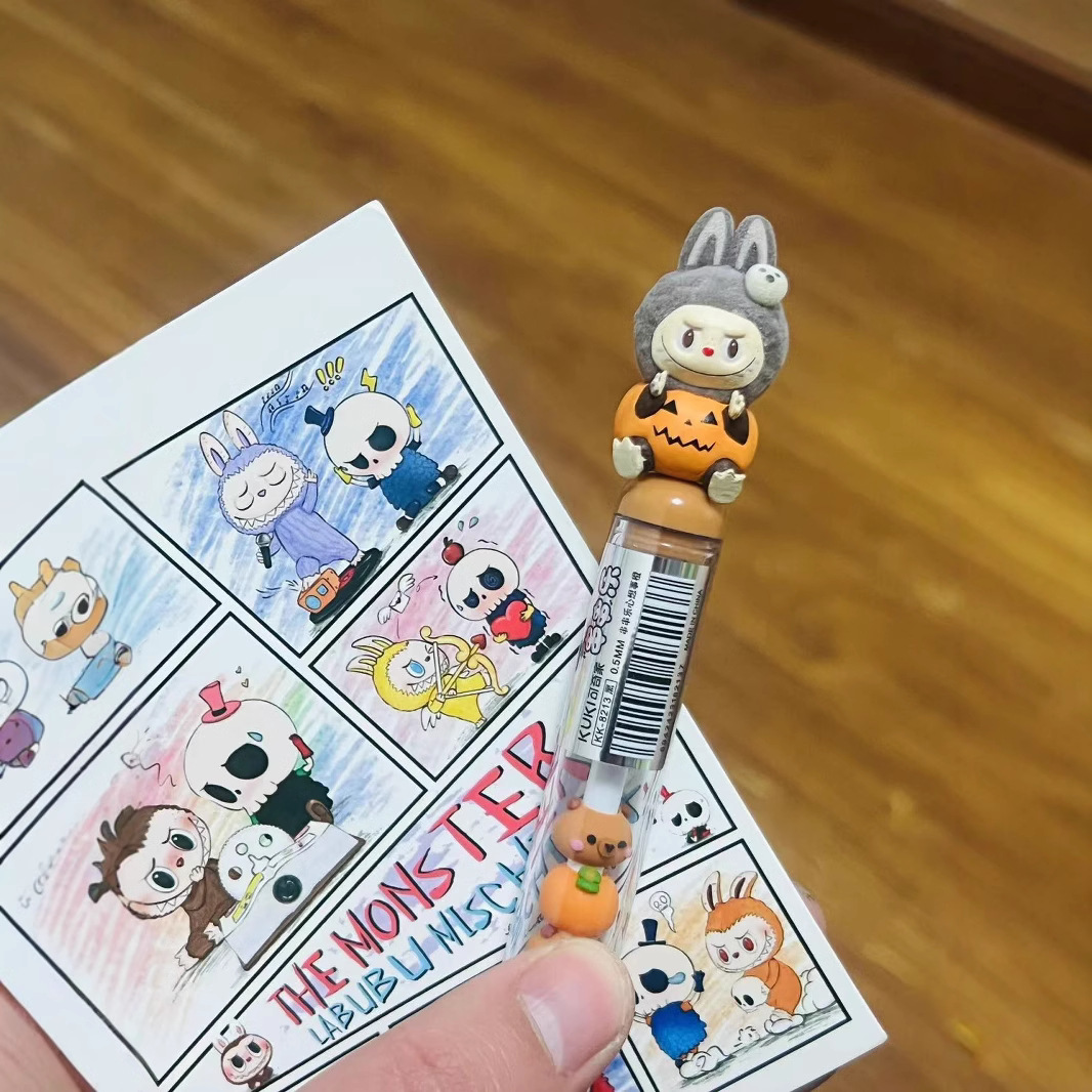 Labubu Labubu Flocking Cute Grain String Music Gel Pen Cute Student Pen Creative Diy Pen Gel Pen