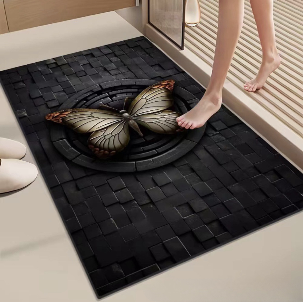 Creative Pebble Butterfly Diatom Mud Water-Absorbent Quick-Drying Foot Mat Bathroom Kitchen Stain-Resistant Non-Slip Bathroom Floor Mat