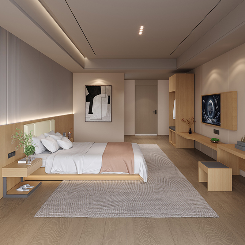 Hotel Furniture, Guest Room Bed, Complete Set for Apartment and Homestay, Standard Room Bed, All-Season, Economical Hotel, Single and Double Solid Wood