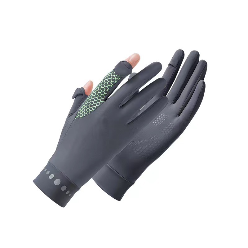 Men's and women's elastic Ice Silk solid color touch screen sun protection UV Protection Gloves lightweight breathable open finger non-slip driving riding