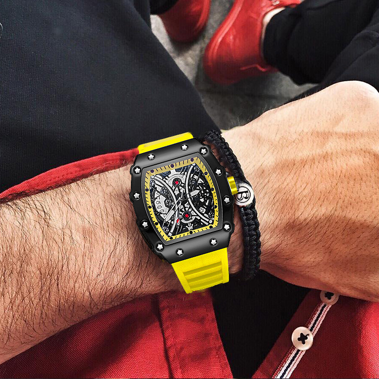 ZIDO Brand Casual Fashion Trend Automatic Quartz Hollow Luminous Waterproof Barrel-Shaped Men's Watch 1704