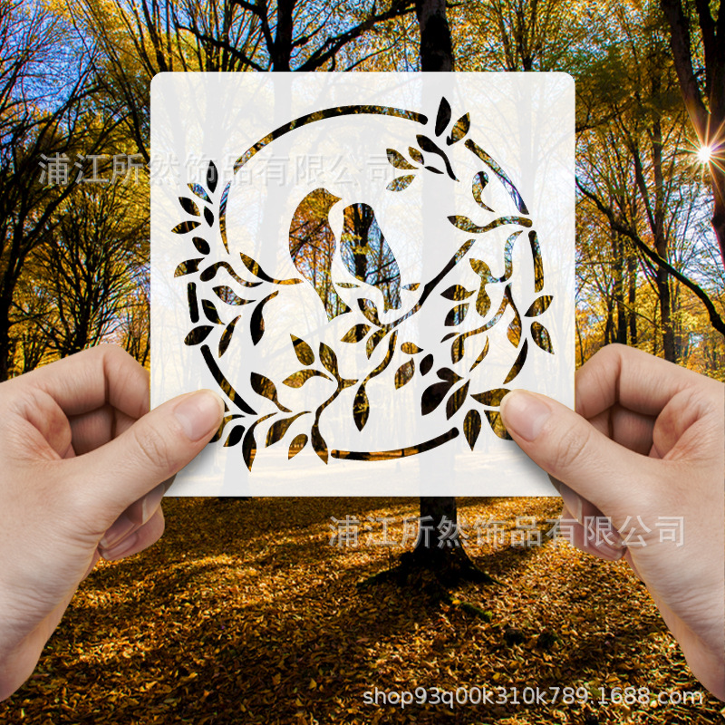 Cross-border bird on 16 branches Chinese style new Chinese creative diy cloth hollow plastic painting hand account template