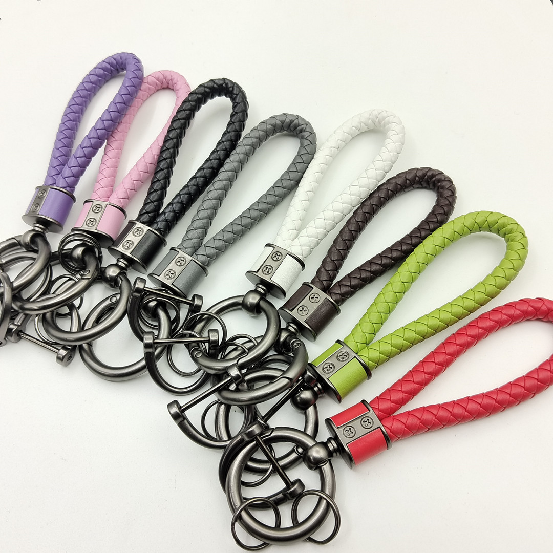 Colorful Creative Woven Handmade Leather Rope Key Chain Pendant Cute Key Ring Black Car Key Chain Wholesale