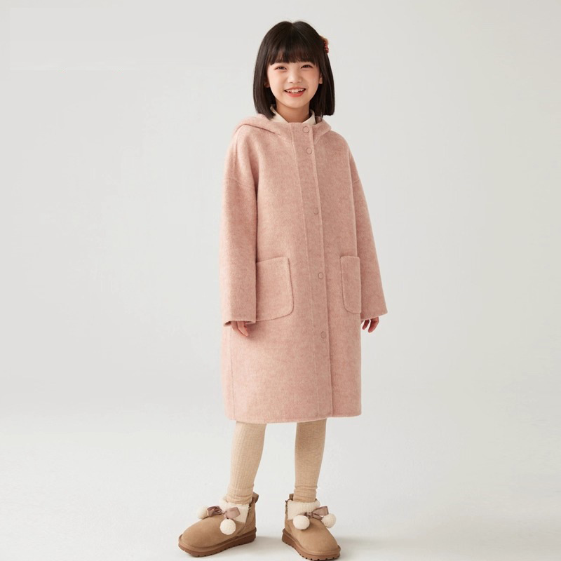 Children's Woolen Outwears Autumn and Winter New Style Girls' Woolen Outwears Boys' Hooded Outwears Mid-Length Imitation Double-Sided Velvet