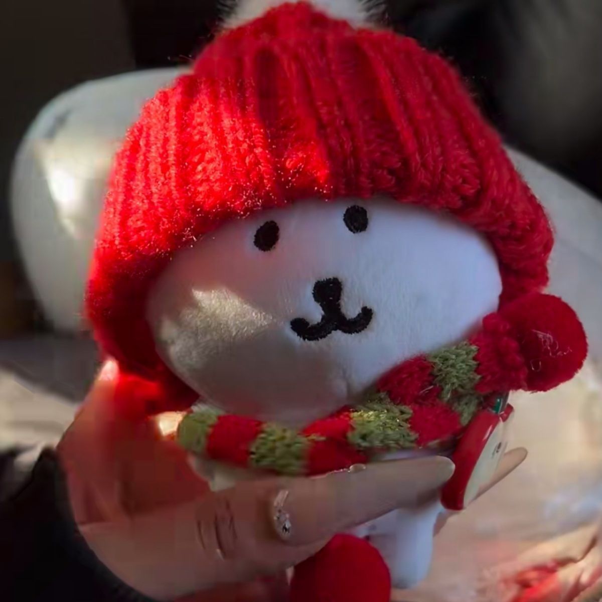 Self-Deprecating Bear Cotton Doll Winter Hat Scarf Small Decoration 10cm Baby Super Cute New Year Baby Clothes Red Envelope Set