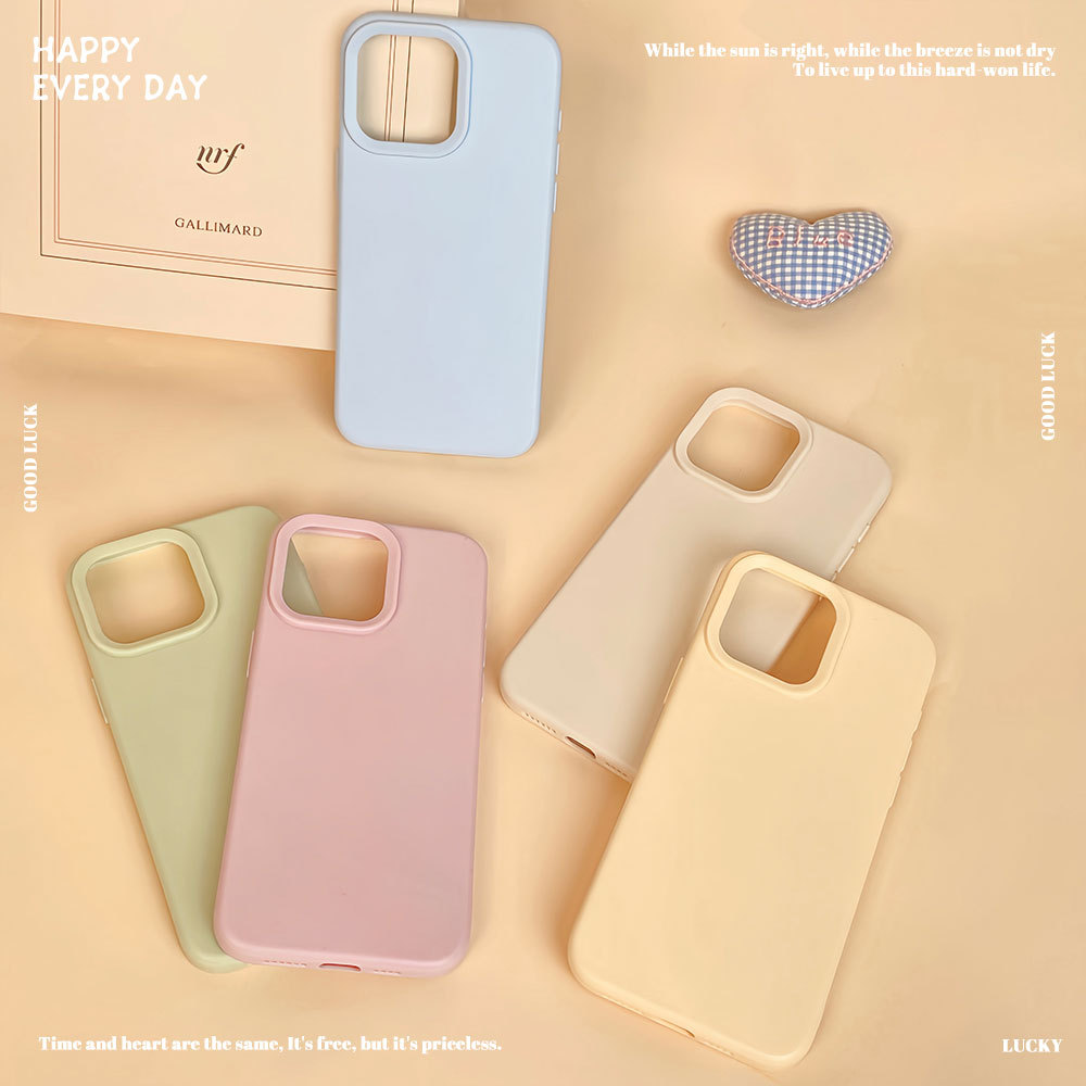 Suitable for Apple 16Pro Silicone Anti-Fall Mobile Phone Case Iphone13 Simple Pure Color 15 All-Inclusive Frosted Protective Cover