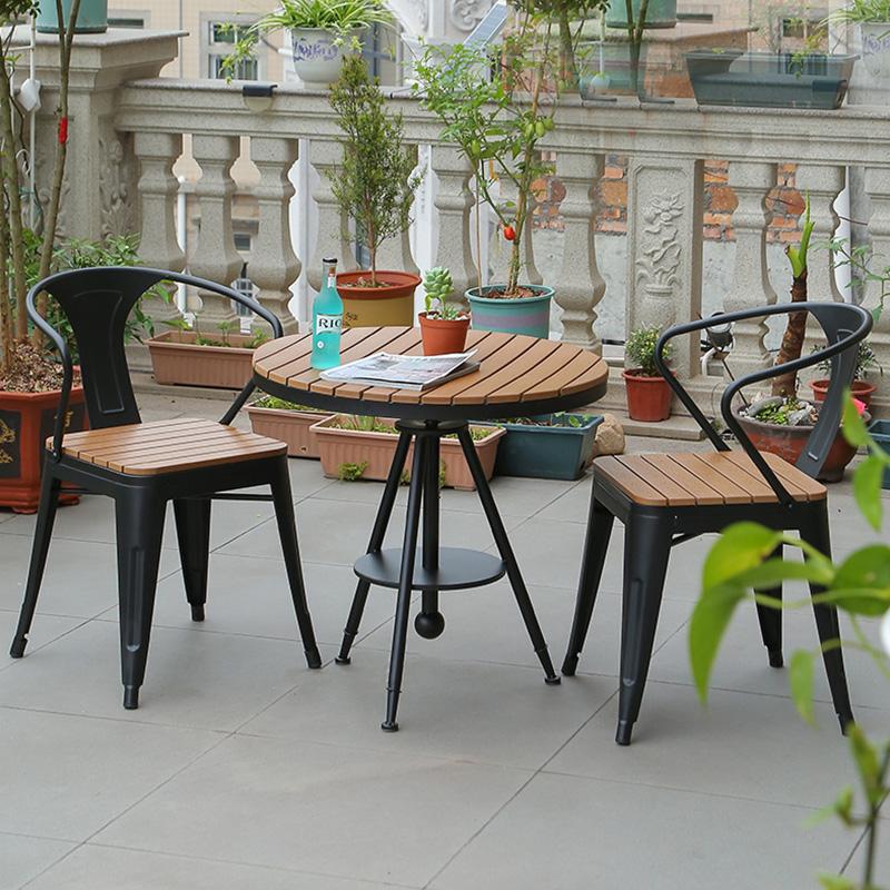 Plastic Wood Outdoor Balcony Table and Chair Leisure Villa Courtyard Coffee Milk Tea Shop Waterproof Anti-Corrosion Wood Table and Chair Combination Kit