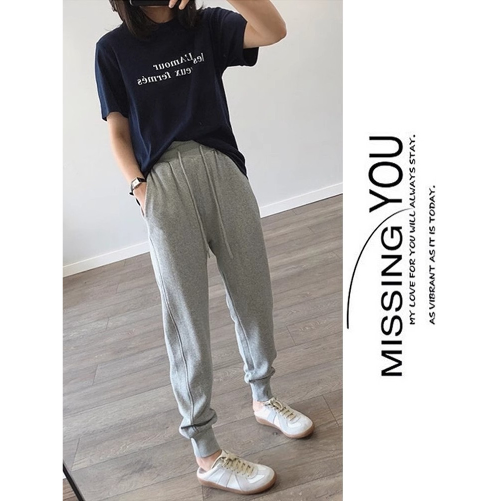 2024 Pants Men's Spring and Autumn Cotton Sweater Pants Straight-tube Loose-fit Foot-binding Summer Casual Sports Trousers for Men and Women