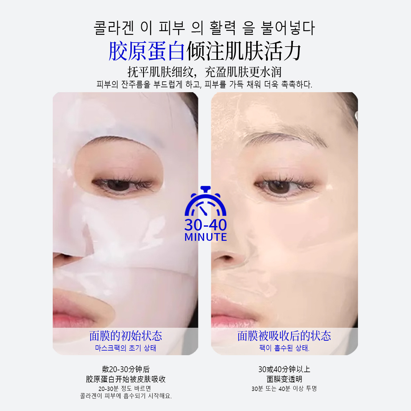 White-To-Transparent Collagen Mask, Anti-Wrinkle, Firming, Soluble Skin Hydrating Water-Glow Ice Crystal Mask, Wholesale for Beauty Salons