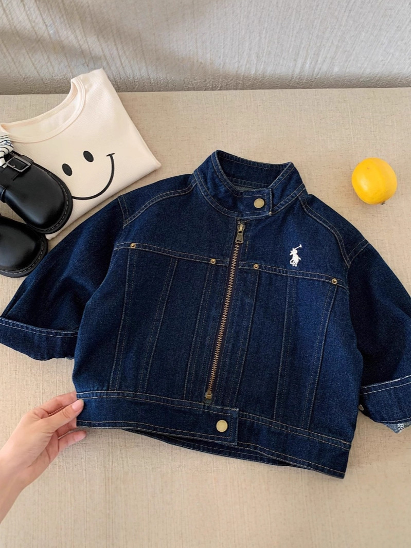 Children's Jacket 2025 Autumn New Children's Clothing Boys and Girls Patchwork Embroidery Solid Color Jacket Loose Denim Jacket