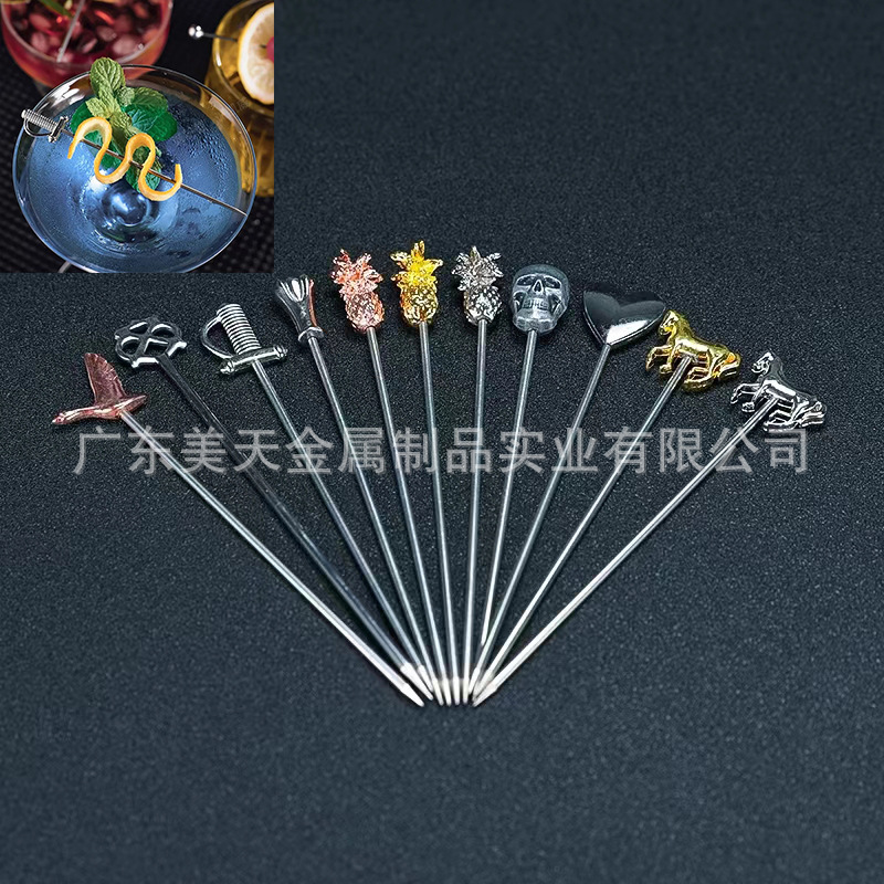Фруктовая игла из нержавеющей стали 304, декоративная вилка для закусок и коктейлей
