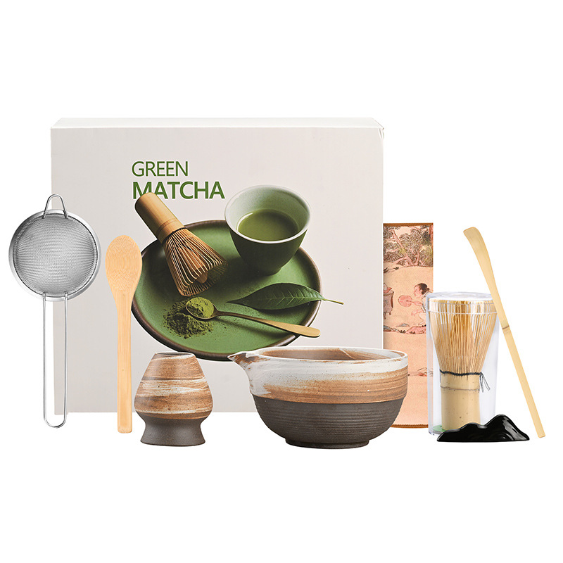 Stoneware Matcha Bowl with Spout, Ceramic Tea Set Accessories, Tea Whisk Stand Set, Japanese Tea Ceremony, Song Dynasty Tea Art Creativity