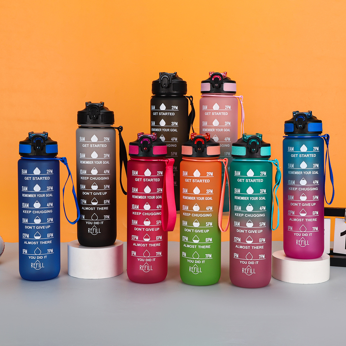 Стакан с выдвижной крышкой, с соломинкой, 1000 мл, спортивная бутылка, с ручной росписью, цветной логотип