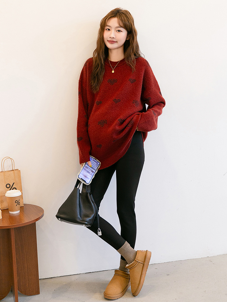 Осень и зима одежда для беременных корейский стиль свободный свитер средней длины