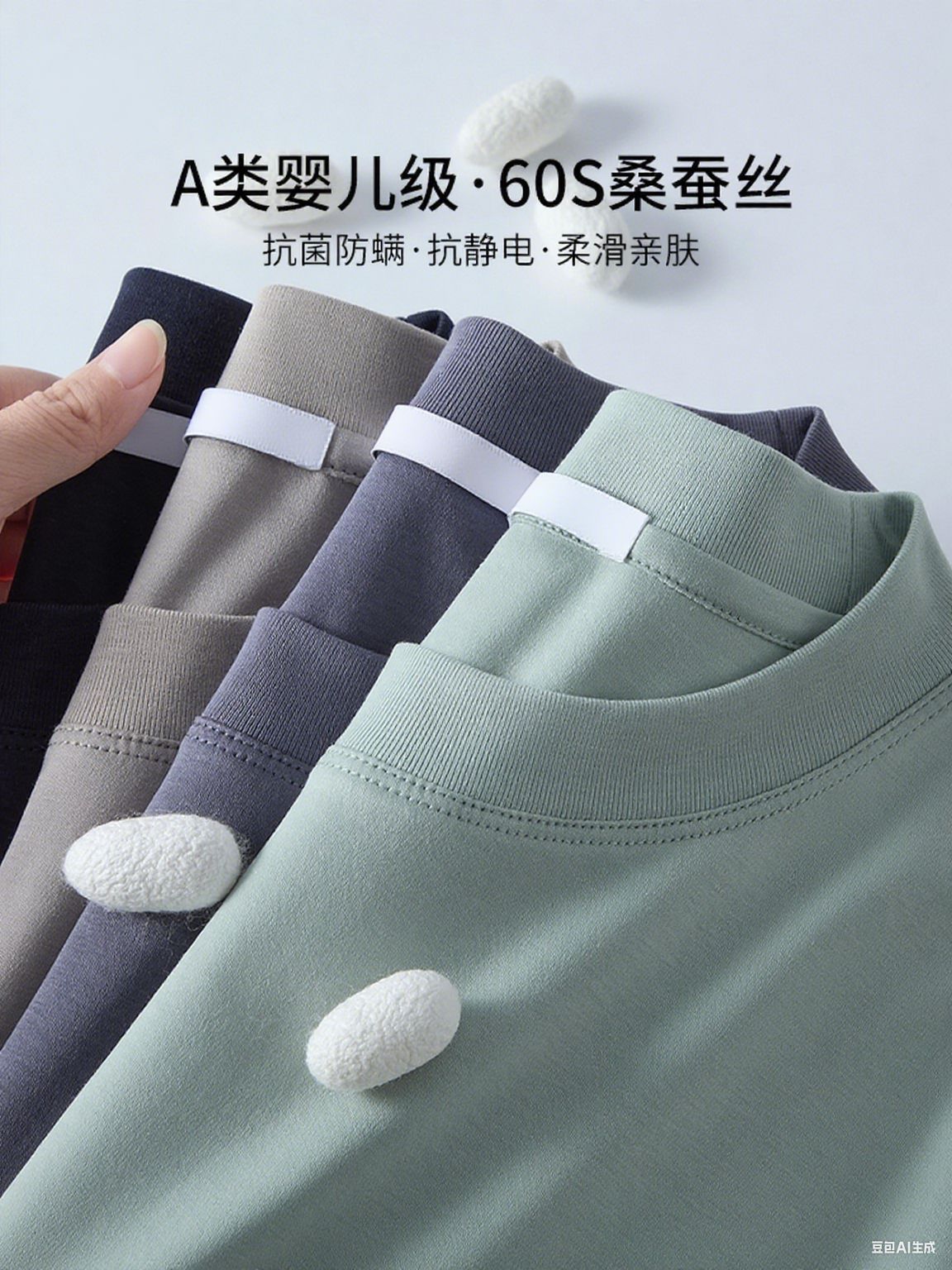 [Люкс] 60S шелковая нижняя рубашка мужская длинный рукав 2025 новая весна и осень однотонная футболка для мужчин