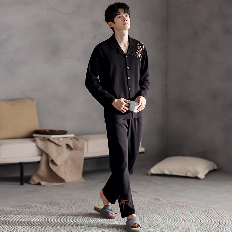 Striped Pajamas Men's Spring & Fall Pure Cotton Long-Sleeved 2025 New Style Can Be Worn Outside High-End Men's Home Clothes Autumn and Winter