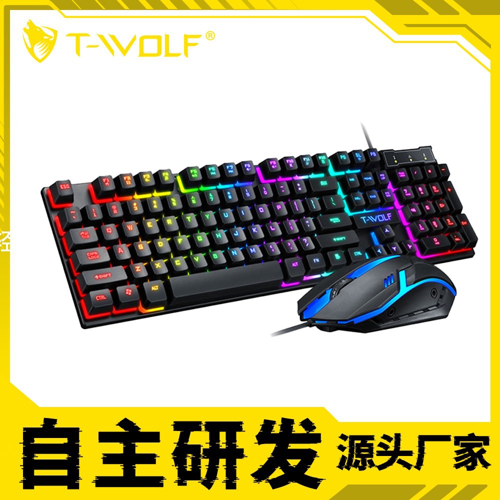 Проводной набор клавиатуры и мыши Thunder Wolf Tf200 с мембранными механическими клавишами, водонепроницаемый дизайн