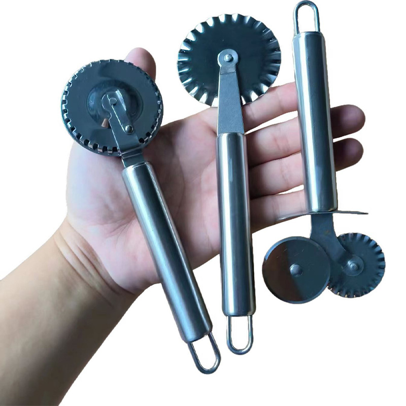 Cross-border pizza knife baking embossing tool double-wheel cutter big lace knife all-steel embossing knife multi-function lace device