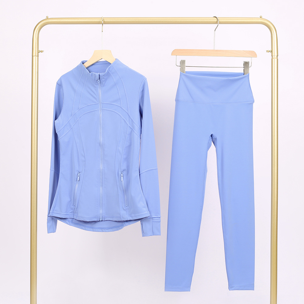 Lulu Df Stamped Stand Collar Jacket Nine-Point Pants Suit Gold Zipper Slim Stretch Quick-Drying Fitness Yoga Clothing