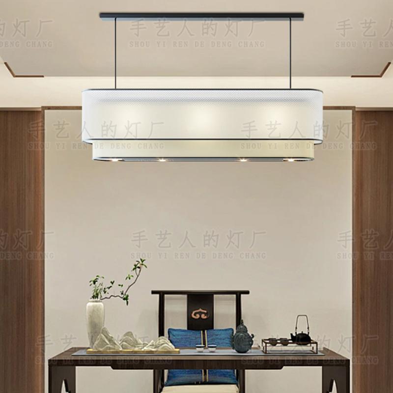 New Chinese Style Rectangular Bar Restaurant Fabric with Spotlights Japanese Tea Room Zen Hotel Study Dining Front Desk Chandelier