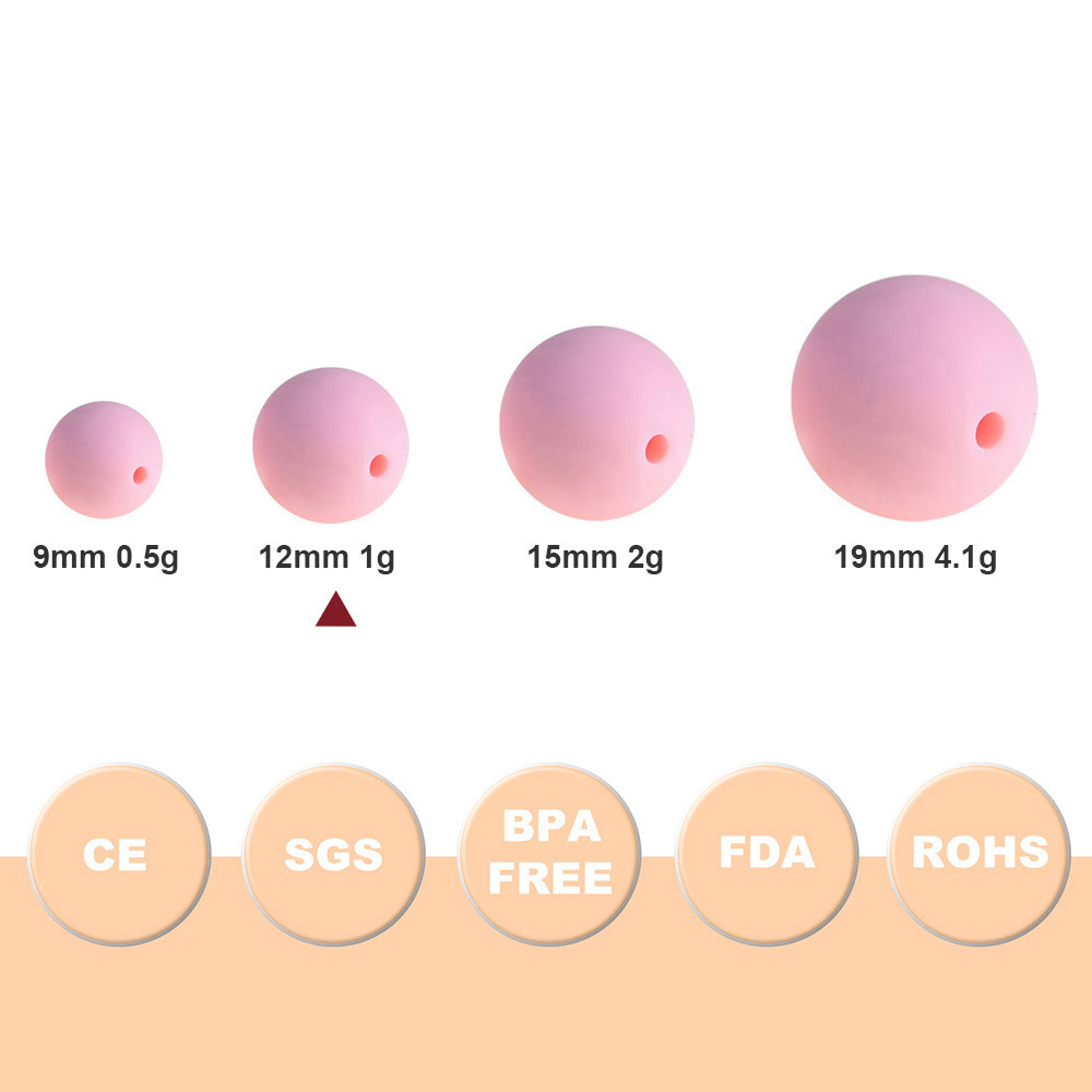 Cross-border hot selling silicone beads food grade daily baby tooth gum 12mm round beads accessories beads color manufacturers wholesale