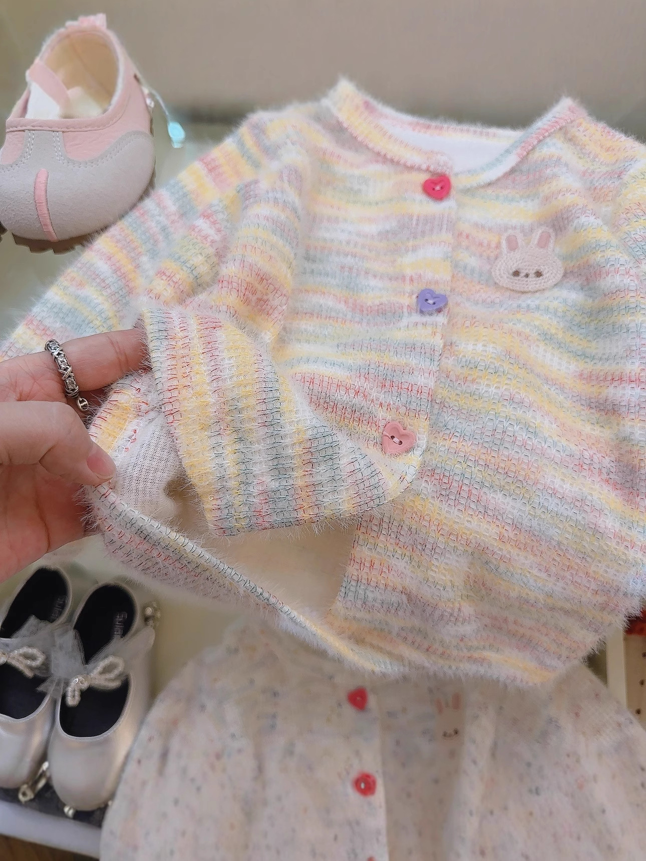 Girls' Sweater Spring and Autumn 2025 New Stylish Fashionable Cardigan All-match Fashionable Colorful Mao Mao Top Trendy