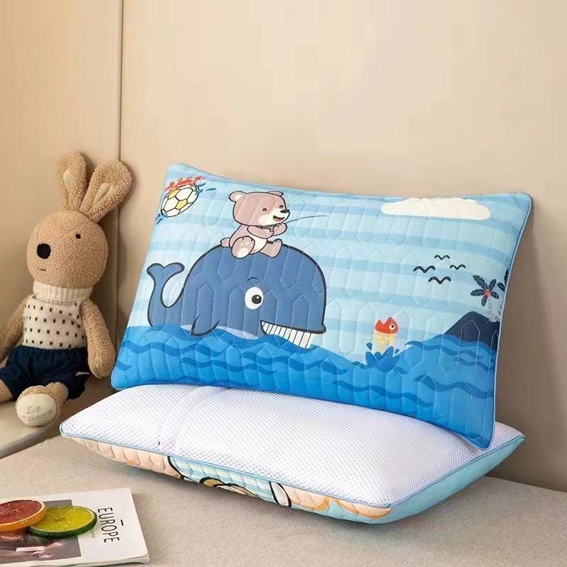 Children's Ice Silk Latex Pillow, Kindergarten Nap Pillow, Four-Season Detachable Neck Pillow, Buckwheat Pillow, Sleep Pillow Core