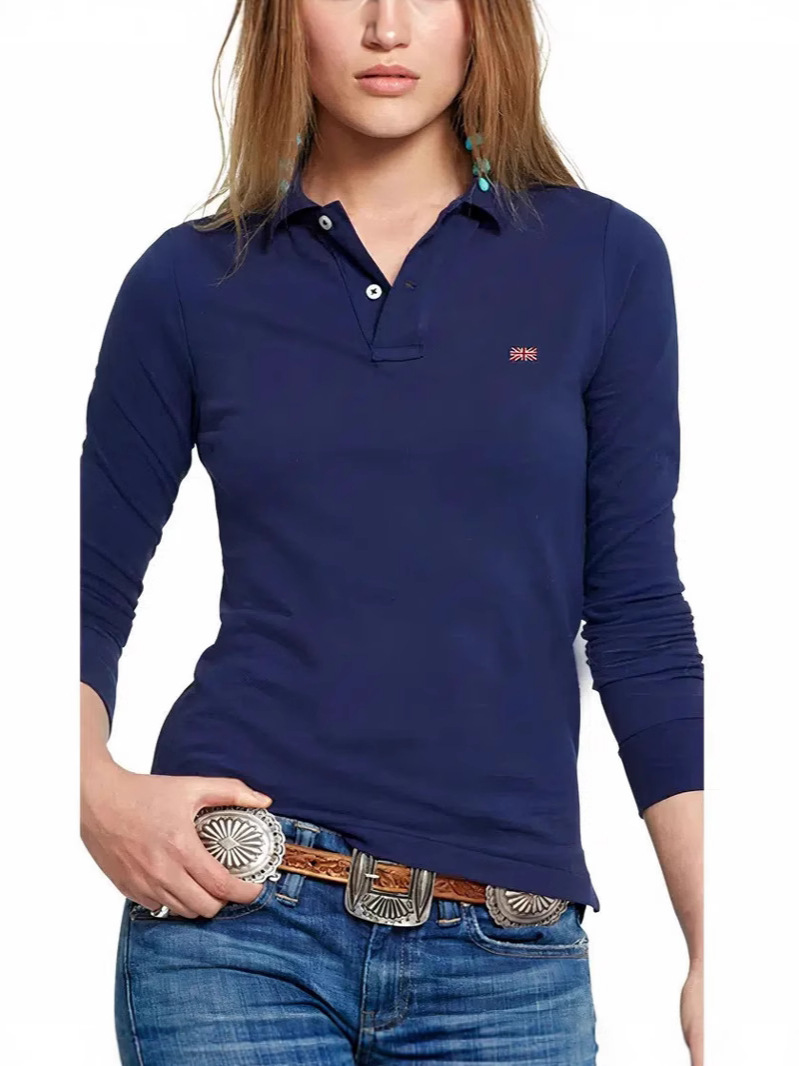 2025 European and American New Style 3D Digital Printing Lapel Casual Buttoned Long-Sleeved Women's Polo Shirt Casual and Versatile