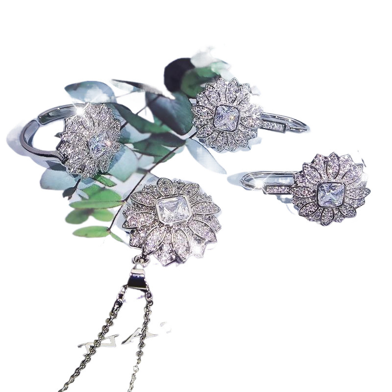 Authentic high carbon diamond group inlaid with full diamond S925 sterling silver pendant necklace high-grade temperament all-match earrings bracelet three genuine