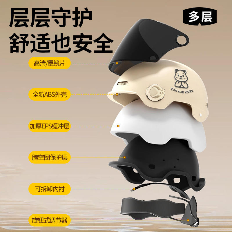 Electric Motorcycle Helmets for Men and Women, Battery Car Anti-Double Mirror Summer All-Season Safety Helmets