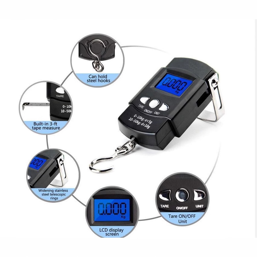 Portable Handheld Scale Luggage Scale 50kg Hook Scale Fishing Scale with Tape Measure Food Buying Scale Hook Scale Amazon