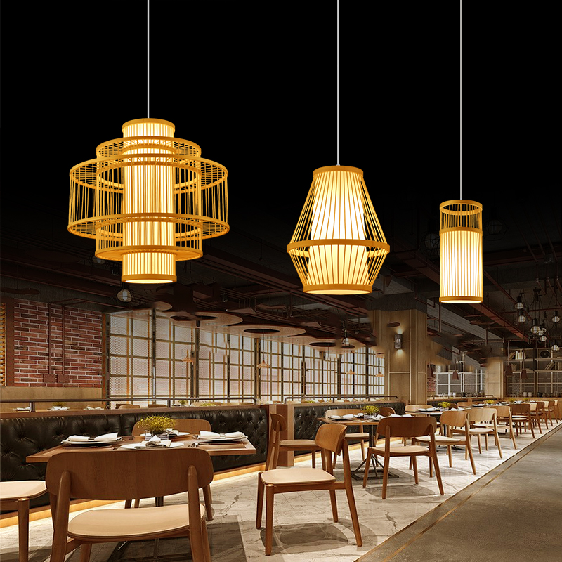 Bamboo Lantern Chandelier New Chinese Restaurant Bamboo Art Lamp Shop Commercial Catering Zen Tea Room Japanese Woven Lampshade