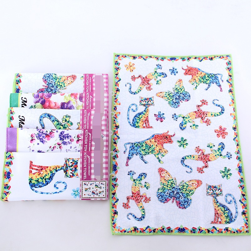 Amazon Tea Towel Customized Microfiber Printed Kitchen Towel Foreign Trade Order Vacuum Packaging