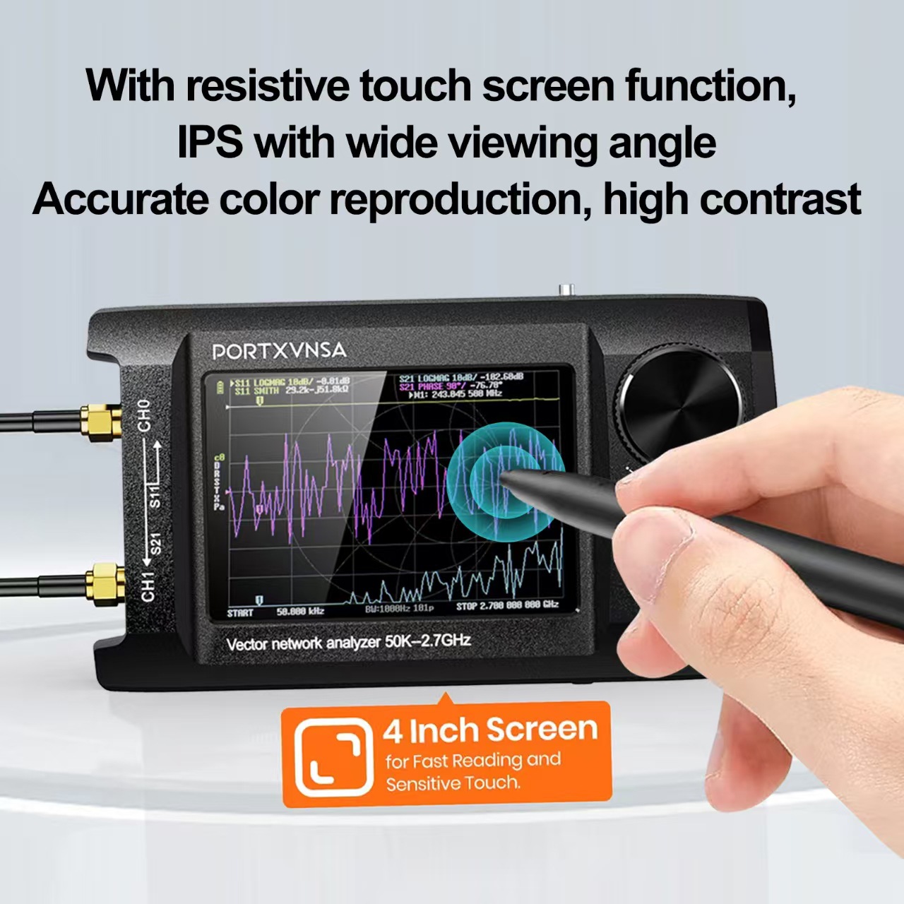 Обновленный анализатор антенн 4 дюйма с IPS LCD дисплеем 50KHz-2.7GHz Nanovna-H4