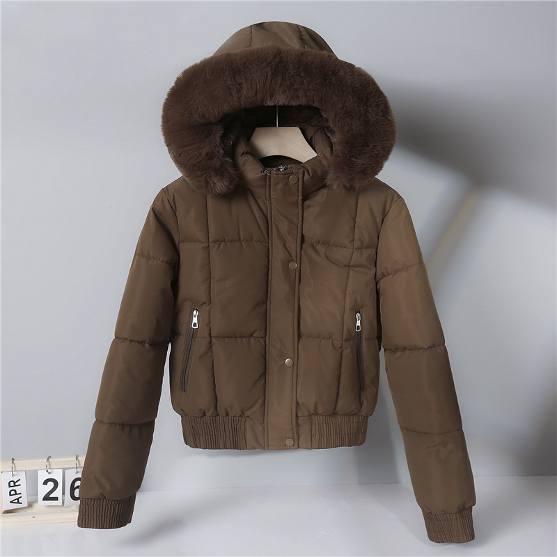 Women's Short Cotton Outwear Hong Kong Style Winter K-Style Loose Fleece-Lined Thickeneded Student Cotton Outwear Large Fur Collar Bread Outwear Trendy