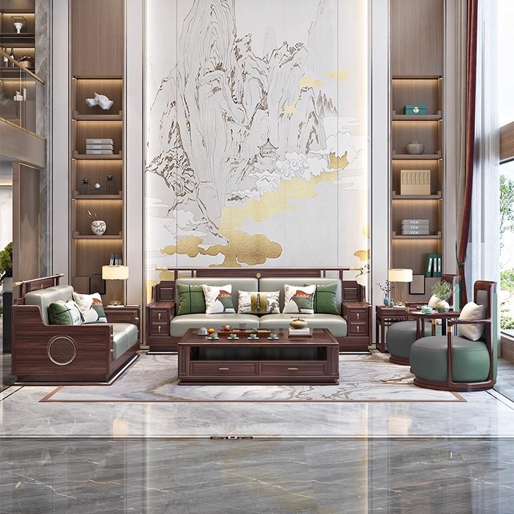 Ebony Solid Wood Leisure Chair Combination Three-Piece Set Genuine Leather Single Sofa Chair House Living Room Home Classy Furniture