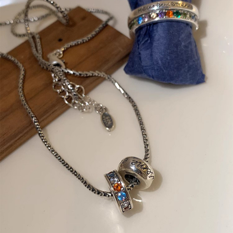 Authentic S925 Sterling Silver Passepartout Color Diamond Necklace Bracelet Set Ins Stylish Simple Fashion Design Authentic