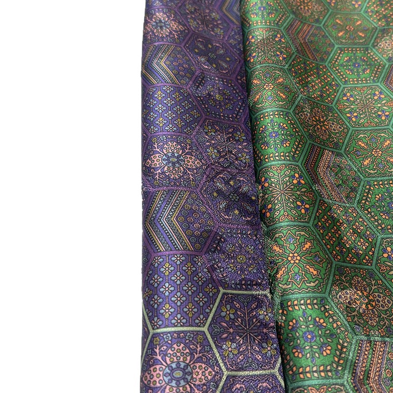 Imitation Zhuang Brocade Hexagonal Flower Xiangyun Yarn Fabric over Dioscorea New Chinese Style National Style Clothing Fabric Cheongsam Zero Cut Wholesale