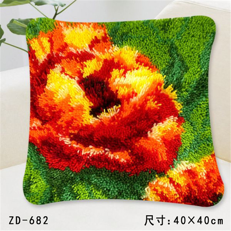 Yarn Embroidery Pillow Carpet Embroidery Cushion Cross-Stitch Embroidery DIY Material Kit Floral Pastoral Style New Chinese Style