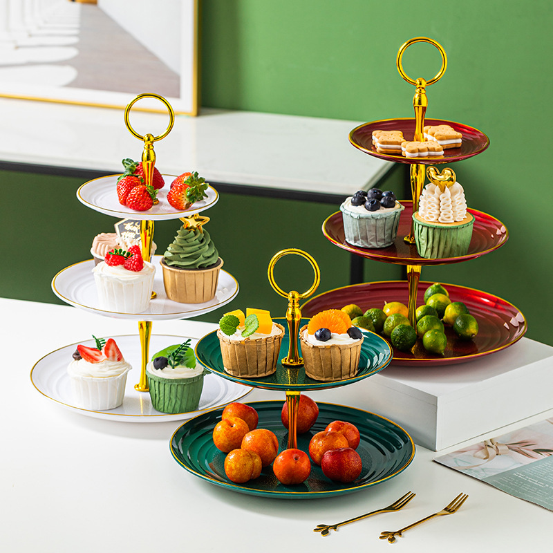 European Style Fruit Plate Three-Layer Dispenser Plastic Dried Fruit Plate Wedding Cake Plate Phnom Penh Fruit Plate Light Luxury Cake Rack