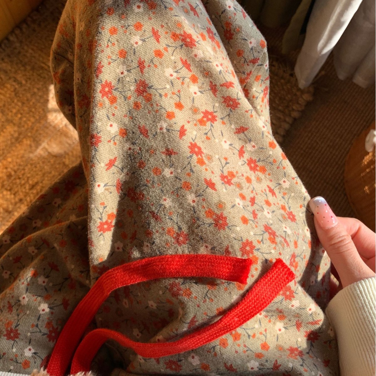 Autumn and Winter New Twilight Flower Cotton Scrub Loose Home Trousers