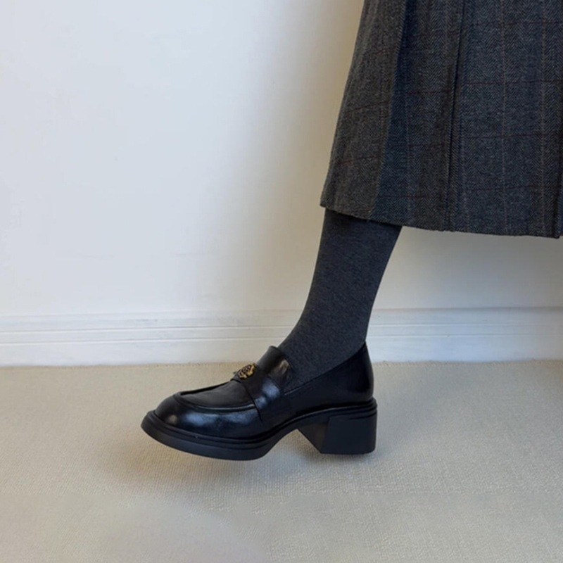 Овечья Кожа Версия ~ Толстый Каблук Коммутатор Толстая Подошва Камелия Лоферы Женские Ретро Британский Стиль Однослойные Обувь Педаль Малые Кожаные Обувь