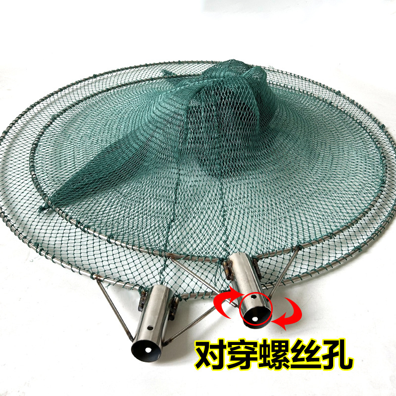 Extra-Large Fishing Net Head with Bracket, Thick Solid Stainless Steel Fishing Net Ring, Nylon Deepened Net Bag, Large Fishing Net