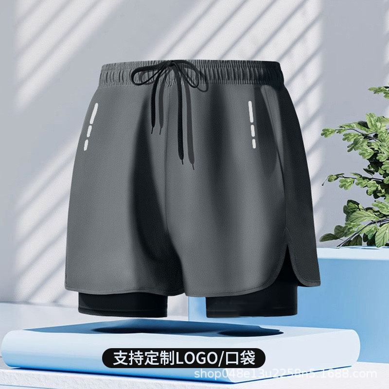 Men's Swimming Trunks Sports Double-Layer Anti-Embarrassment Quick-Drying Breathable Five-Point Shorts Swimsuit Beach Pants Three-Point Running Pants