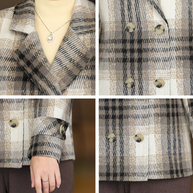 Middle-aged mother autumn plaid woolen coat short top middle-aged and elderly women's spring and autumn western style casual small suit