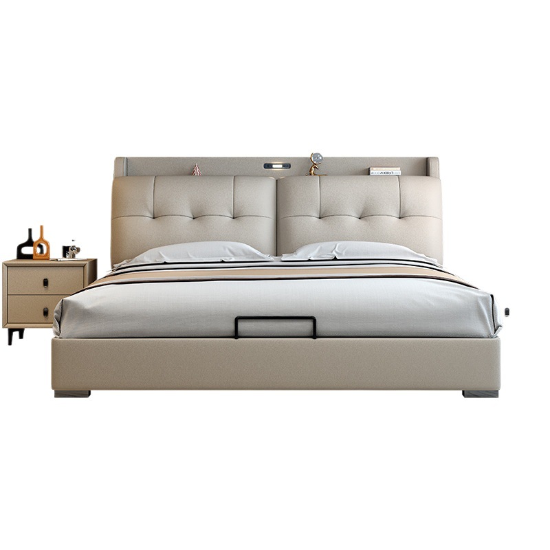 Modern Minimalist Master Bedroom 1.8m Double Bed with Safe, Bedside Storage Box, Multifunctional Storage Bed