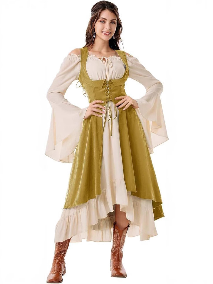 Amazon AliExpress Women's Renaissance Costume Under Bust Pirate Farmer High Low Dress Skirt with Mouth