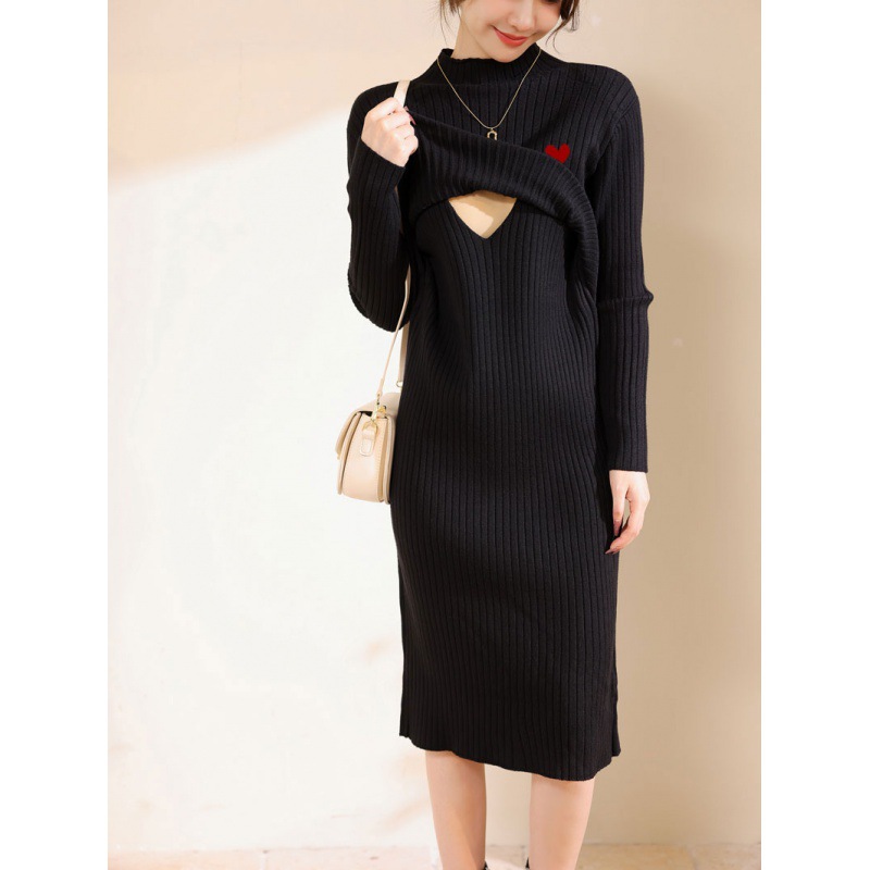 Lifted Breastfeeding Sweater Autumn and Winter Wear for Women to Go Out Thickened Warm Postpartum Hot Mom Slimming Breastfeeding dress