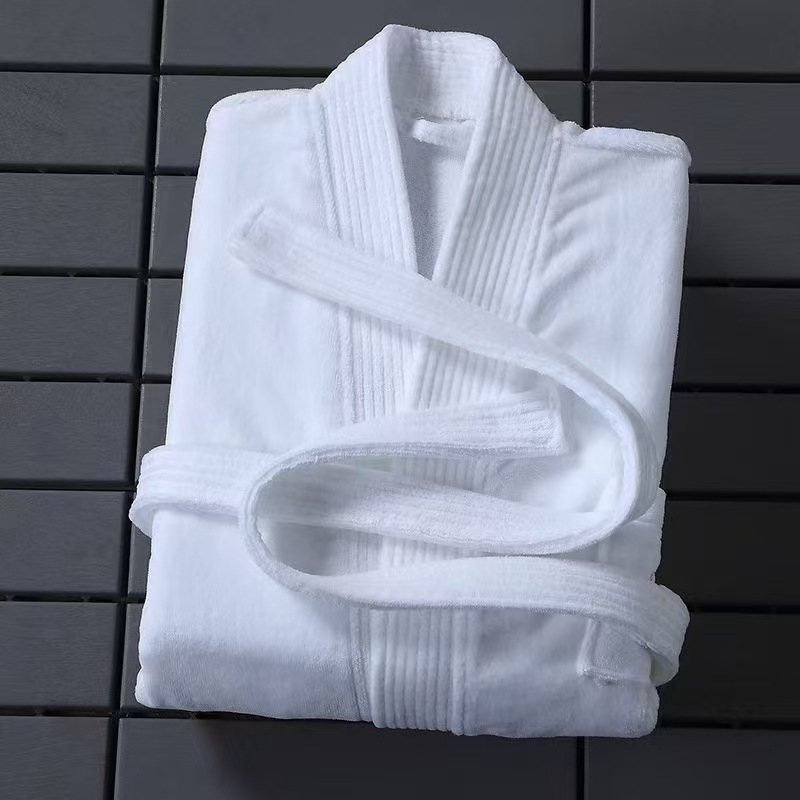 Hotel Cotton Cut Velvet Towel Bathrobe for Men and Women Thickeneded Pure Cotton Soft Absorbent Mid-Length Nightgown