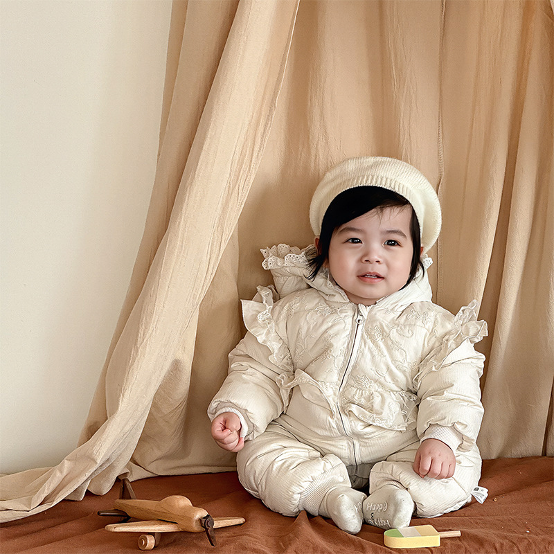 [90 New National Standard] Baby down Jumpsuit Winter Outing Romper Suit for Baby Girl Warm and Fashionable Princess Harness